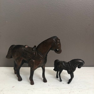 Vintage Metal Horse Sculptures, Small Figurines, Copper Finish, Mid Century, Large and Small Set, Horse Lover Gift