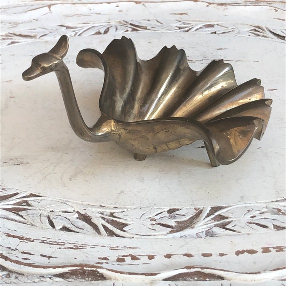 Vintage Brass Peacock Dish, Ring Dish, Catch All, Jewelry Dish, Vanity Decor, Boho, Gift for Her