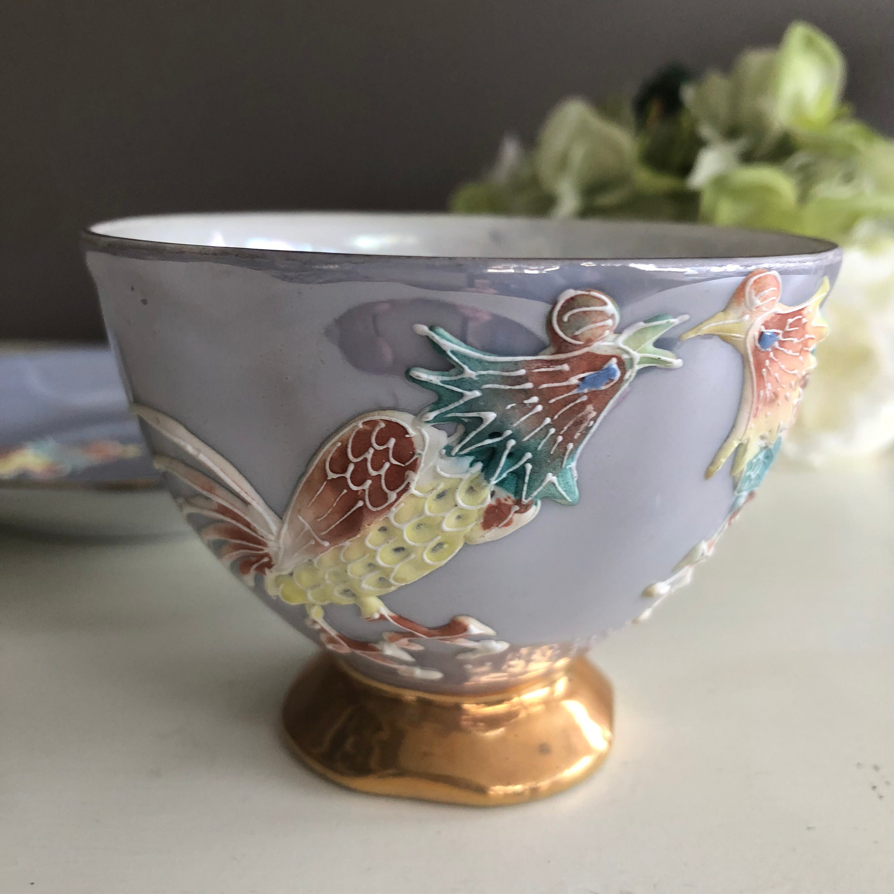 Vintage Shafford Japan Moriage Rooster Teacup and Saucer