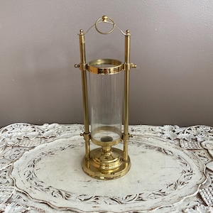 Vintage Brass and Glass Hurricane Lantern, Hanging / Standing Lantern, Candle Holder, Tapered Candlestick Holder, Unique