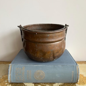 Authentique chaudron ancien en cuivre du XIXe siècle, marmite de 18 cm, anse en fer forgé à la main, décoration rustique de ferme du XIXe siècle