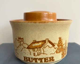 Vintage Ashdale Pottery Butter Dish with Lid, Made in England Stoneware Butter Crock, Country Cottagecore Kitchen Farmhouse Decor