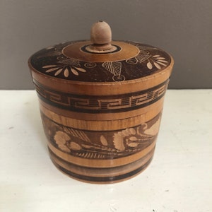 Vintage Hand Carved Round Wood Box, Mexico, Signed, Round With Lid, Jewellery Box, Boho Storage and Organization