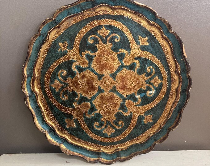 Vintage Florentine Tray, Wood, Large Round Gold Gilt Italian Vanity ...