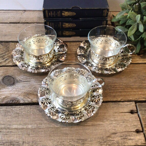 Vintage Silver Tea Cup and Saucer Trio Set West Germany Etsy
