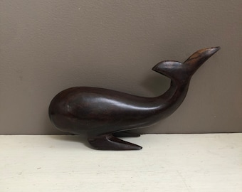 Vintage Whale Sculpture, Ironwood MCM Wood Carving