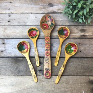 Vintage Wooden Spoons, Hand Painted, Tole Paint, Swedish Folk Art