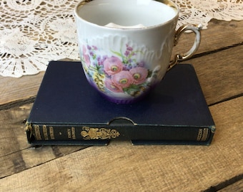 Antique Mustache Mug, Victorian Floral Moustache Cup, Purple Pink Fancy
