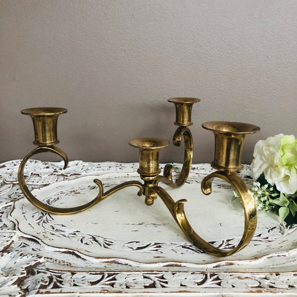 Vintage Brass Candleholders, Centerpiece, Candelabra, 4 Candlestick Holders, Ornate, Hollywood Regency, French Country, Farmhouse