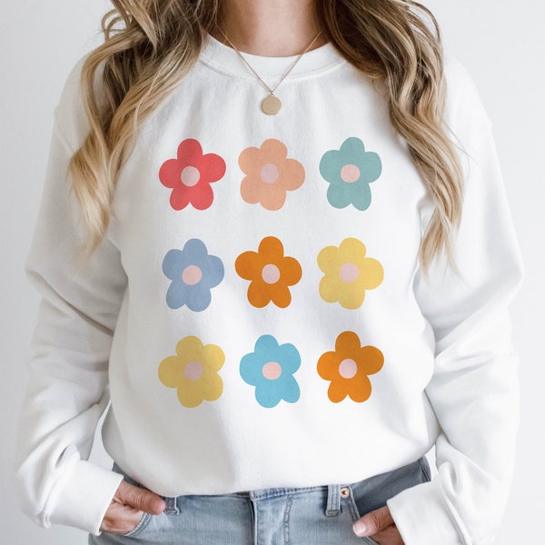 Daisy Graphic Sweatshirt Groovy Retro Shirt Daisy Lover Shirt Trendy Sweatshirts for Women Flower Lover Sweatshirt Flower Sweatshirt