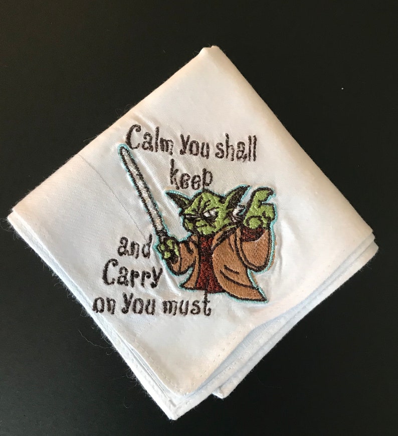 Keep Calm Yoda Custom Embroidered Handkerchief
