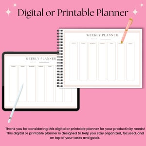 White Pink Minimalist Monthly Printable Digital Download Planner Planner Undated | Goodnotes | PDF