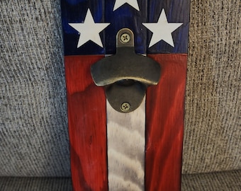 Patriotic American flag wall mounted bottle opener