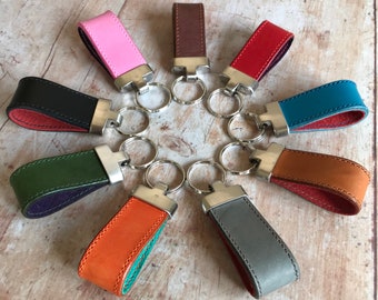 Leather key fob, handmade leather keyring, solid key fob - handmade leather key fob in a range of vibrant colours.
