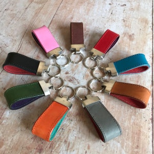 Leather key fob, handmade leather keyring, solid key fob - handmade leather key fob in a range of vibrant colours.