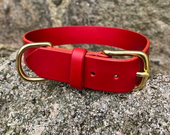 Red Leather Dog Collar: Personalized Large Breed Collar