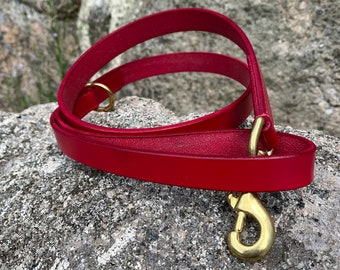 Red Leather Dog Lead, Luxury Leather dog Lead, Leather Dog Leash, Red Bridle Leather Dog Lead, Dog Lead For Strong Dog