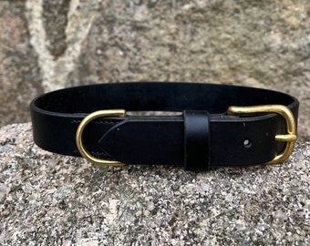Black Leather Dog Collar: Custom Bridle, Solid Brass Fittings, Small Dog, Puppy