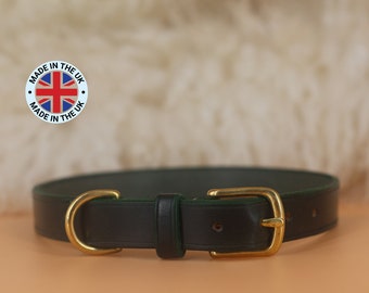 Green Leather Dog Collar: Custom Veg Tan Leather, Solid Brass