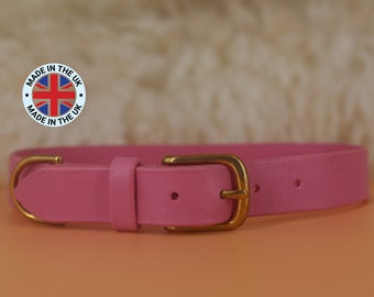 Pink Leather Puppy Collar, Personalised Pink Leather Dog Collar, Girl Dog Collar, Handmade Dog Collar