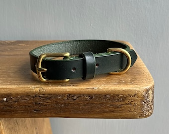 Green Leather Dog Collar, Bridle Leather Dog Collar, Big Dog Collar, Luxury Leather Dog Collar, Custom Dog Collar