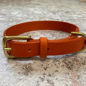 Orange Leather Dog Collar// Custom Leather Dog Collar, Puppy Collar image 3