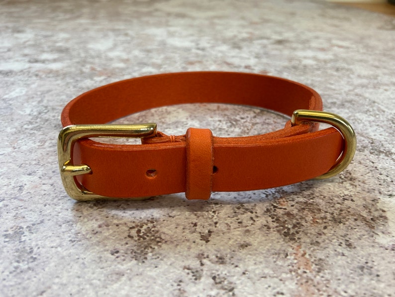 Orange Leather Dog Collar// Custom Leather Dog Collar, Puppy Collar image 3