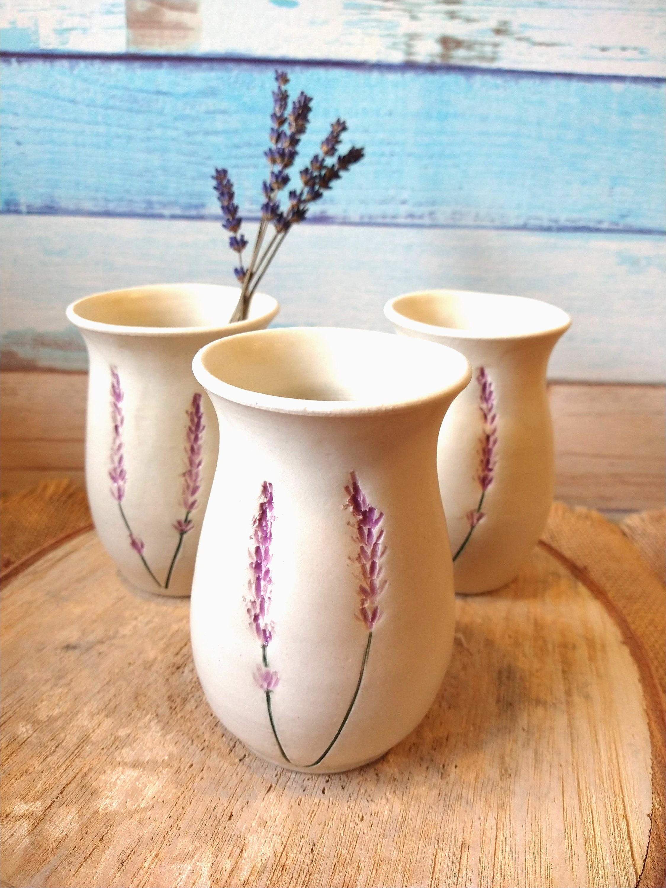 Milk bottle vase with lavender  White farmhouse vase for kitchen