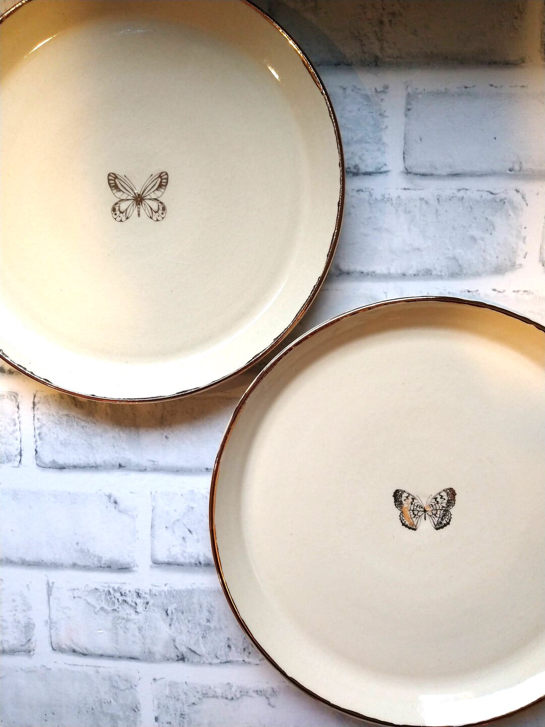 Gold Butterfly Dinner Plates, Gold Rim Dinner Plates, Butterfly Plates