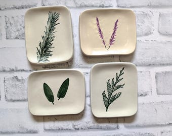 Botanical Stoneware Dish, Jewelry Soap Trinket Plate