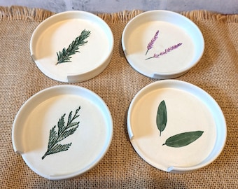 Handmade Botanical Stoneware Spoon Rest, Lavender, Rosemary, Sage, Cedar
