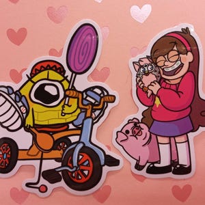 Gravity Falls Stickers - Mabel Pines and Furby, Tricycle Baby Bill