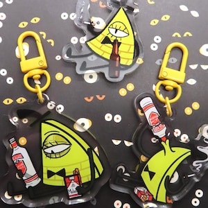 3 VARIANTS! Gravity Falls Bill Cipher Smokin&#39; and Drinkin&#39; 5.5 cm Double Sided Acrylic Charm