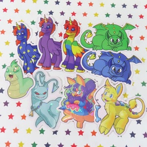 Virtual Pet Vinyl Stickers -- Starry/Purple/Rainbow Uni, Blue/Green Skeith, Baby Buzz, Ghost Aisha, Usuki Usul, Toy Bori