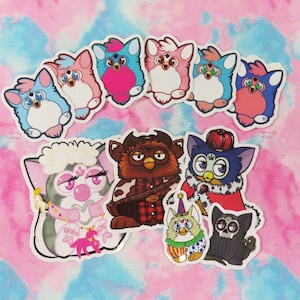 Furby Stickers  -- Furby Baby (6 colours!), Royal Furby, Cowboy Furby, Confetti Clown Furby, and more! (1-3 inch Waterproof Vinyl Stickers)