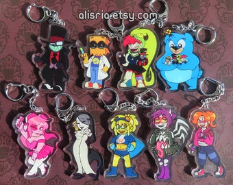 CN's Villainous Double Sided Acrylic Charms -- Black Hat, Dr. Flug, Demencia, 5.0.5., Miss Heed, Penumbra, G-Lo, Mawrasite, Illuminarrow