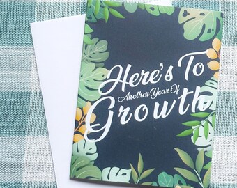 Here's to Another Year of Growth Greeting Card, Plant Lover Greeting Card, Plant Lady Card, Plant Card, Plant Lover