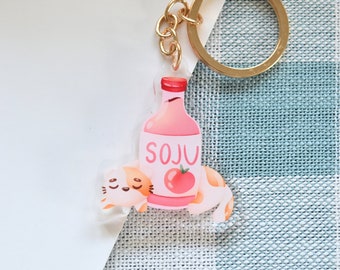 Soju Cat Keychain | Acrylic Keychain | Korean Soju Keychain | Cute Asian Keychains | Kawaii Keychain