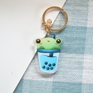 Boba Keychain Frog, Bubble Tea Drink Keychain, Bag Charm