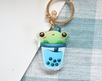 Boba llavero rana, llavero de bebida de té de burbujas, encanto de bolsa
