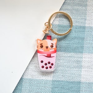 Boba Keychain Cat, Bubble Tea Drink Keychain, Bag Charm