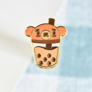 Boba Animal Pin Bear, Bear Pin, Hard Enamel Pin, Bubble Tea Pin, Milk Tea Pin, Asian Food Pin
