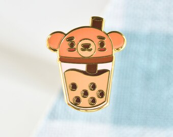 Boba Animal Pin Bear, Bear Pin, Hard Enamel Pin, Bubble Tea Pin, Milk Tea Pin, Asian Food Pin