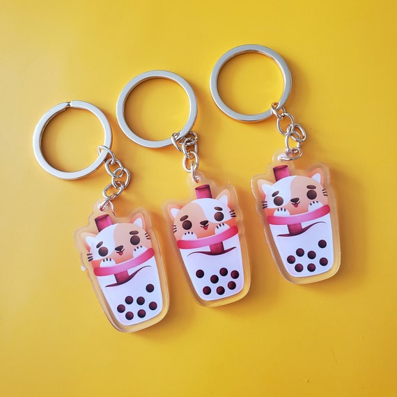 Boba Keychain Cat Bubble Tea Drink Keychain Bag Charm Etsy