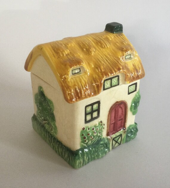 Vintage Small Cottage Canister Farmhouse Decor Sugar Pot Japan Vintage Kitchen Container Small Ceramic Cottage Vintage Kitchen Decorhouse - 
