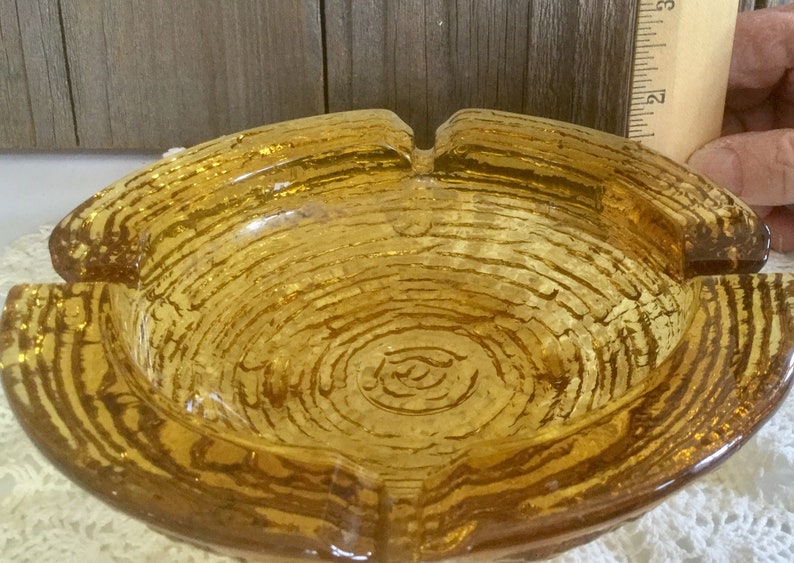 Vintage Amber Glass Ashtray 1960s Soreno Ashtray Anchor Hocking Tobacciana Collectible 6 inch Glass Ashtray Rippled Bottom Trinket Dish