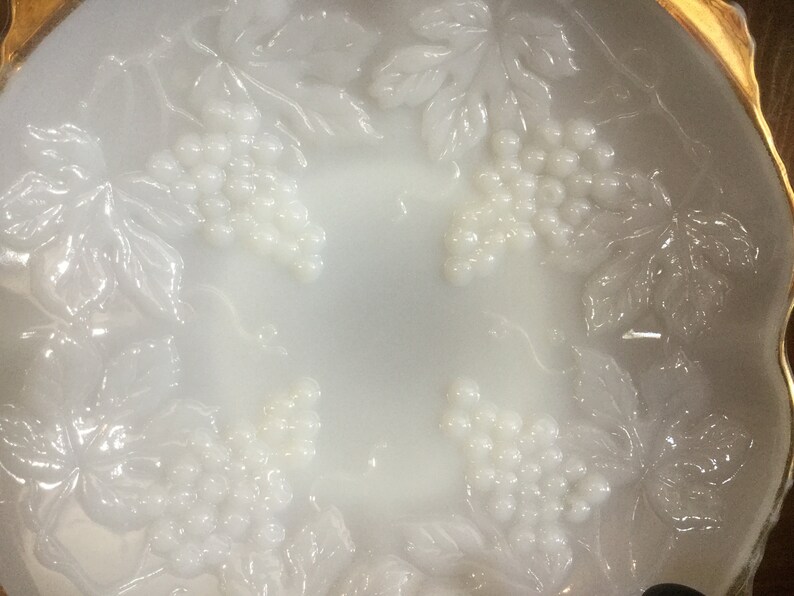 Anchor Hocking Gold Trimmed Serving Plate Vintage Milk Glass Vintage Plate GrapevineDesign WeddingShower Decor Kitchen Farmhouse Decor SALE