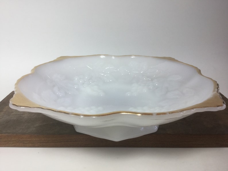 Anchor Hocking Gold Trimmed Serving Plate Vintage Milk Glass Vintage Plate GrapevineDesign WeddingShower Decor Kitchen Farmhouse Decor SALE