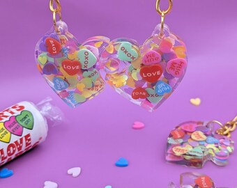 Love Hearts Interlocking Heart Shaped Resin Couples Keyrings- Matching Set