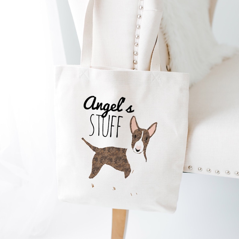Black Bull Terrier Personalized Pet Tote Bag Dog Large Canvas Overnight Bag Travel Tote Dog Illustration Customized Puppy Bag Puppy Bag